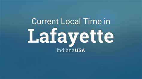 Lafayette in timezone - The IANA time zone identifier for Lafayette is America/Indiana/Indianapolis. Sunday November 5 2023 Latest change: Winter time started Switched to UTC -5 / Eastern Standard Time (EST). The time was set back one hour from 02:00AM to 01:00AM local time. Sunday March 10 2024 Next change: Summer time starts 